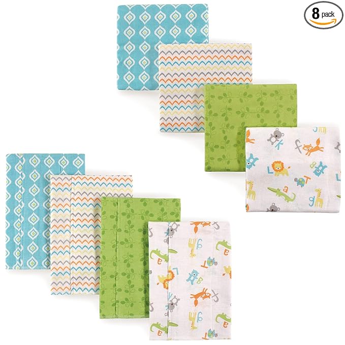 Luvable Friends Unisex Baby Cotton Flannel Burp Cloths and Receiving Blankets, 8-Piece, Abc, One Size