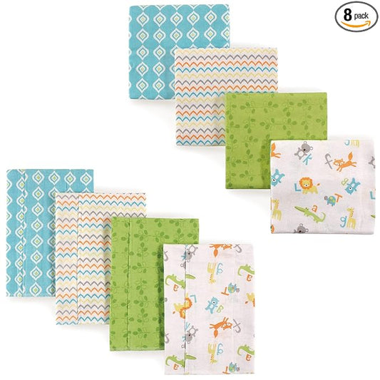 Luvable Friends Unisex Baby Cotton Flannel Burp Cloths and Receiving Blankets, 8-Piece, Abc, One Size