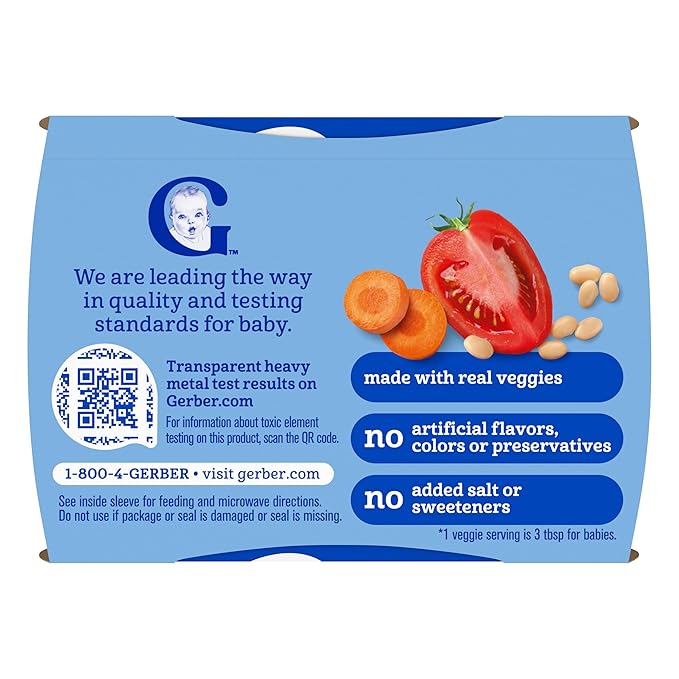 GERBER Infant Puree Meals 2nd Foods Tomato White Bean 2x4oz