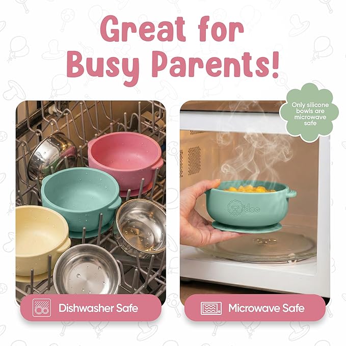 o'doe Suction Bowls for Baby - Non-Toxic Stainless Steel Baby Bowls 5" with Non-Slip Removable Silicone Shell - BPA-Free Toddler Bowls for Babies Self Feeding