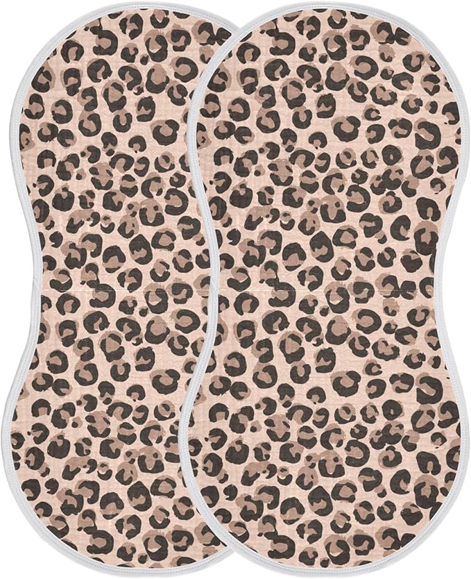 Leopard Cheetah Print Burp Cloths Baby Boys Girls Absorbent Soft Cotton Burping Cloths Rags 2 Pack