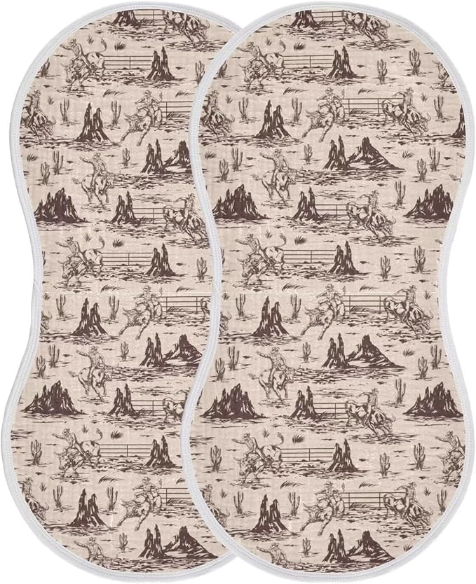 Western Baby Muslin Burp Cloths Set of 2 American Cowboy Muslin Washcloths Cute Milk Spit Up Rags Soft Newborn Towel Burp Cloth Bib for Unisex Boys and Girls, 22 x 11 Inch