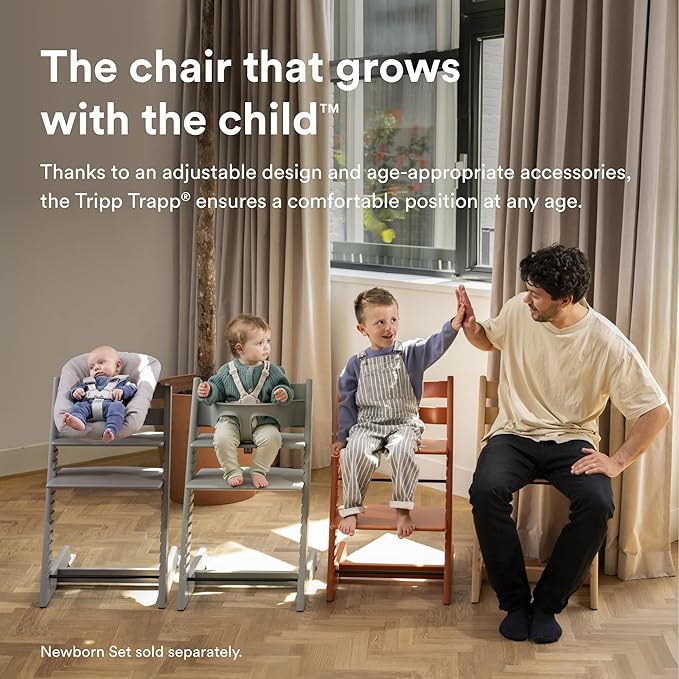 Stokke Tripp Trapp High Chair 2 (Warm Brown), Cushion 2 (Glacier Green) + Stokke Tray (White) - Includes Chair + Baby Set with Removable Harness for Children 6-36 Months