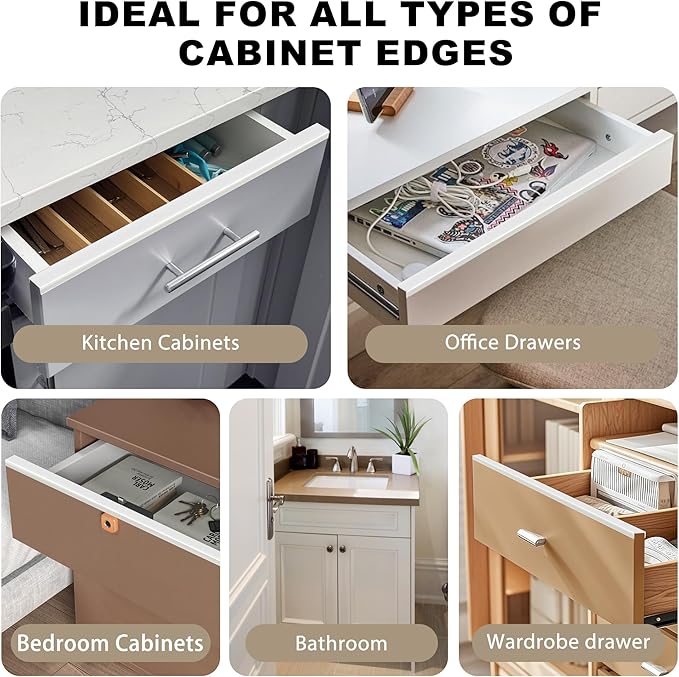 Cabinet Protectors for Kitchen Cabinets, White Cabinet Door Protector Trash Drawer Protector Edge Guard, Plastic Slip on Protectors for Cabinets– 3/4" Thick, 18" Length
