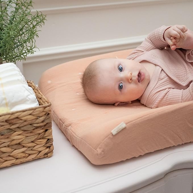 Crane Baby Violet Daisy Tuck Quilted Changing Pad Cover, Pink Diaper Changing Pad Cover, Pink Nursery Decor for Girls, Fits Standard Size, Machine Washable and Dryable, Soft Cotton Exterior