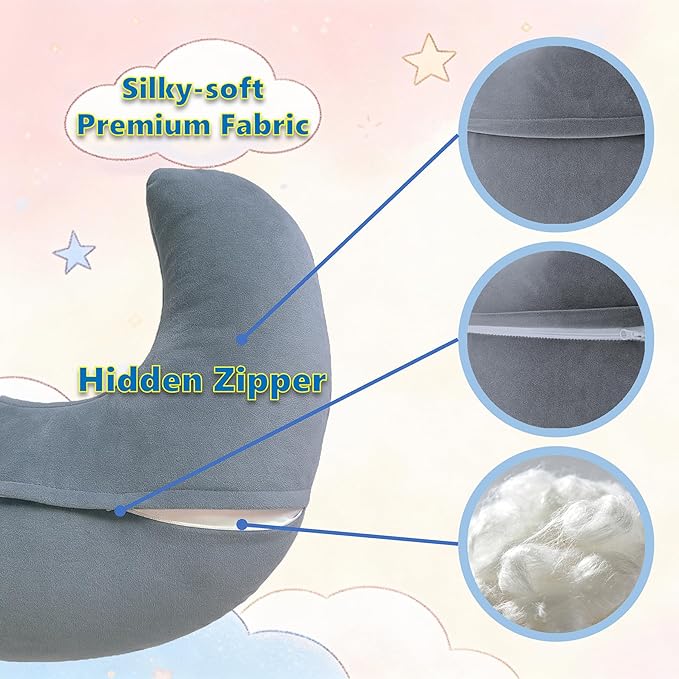Nursing Pillow, U-Shaped Breastfeeding Support Cushion for Bottle & Breast Feeding (Blue Gray)