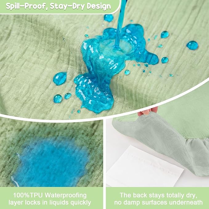 2 Pack Waterproof Muslin Changing Pad Cover with Safety Strap Hole, TPU Leakproof Protection Soft Muslin Baby Changing Table Covers for Boys & Girls, Fits 32" x 16" Changing Pad,Green Dinosaur