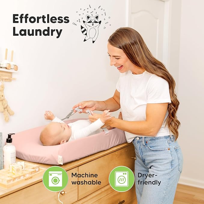 2-Pack Baby Changing Pad Cover for Girl, Boy - 34x18 Soft Viscose Derived from Bamboo Baby Diaper Changing Table Pad Cover Sheets, Neutral, Snug Fit Nursery Diaper Change Sheets (Cameo)