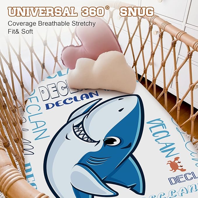 Personalized Toddler Changing Pad Cover - Custom 2 Piece Blue Shark Comfortable Changing Pad Covers for Baby Boys and Girls, Birthday Gift for Toddlers