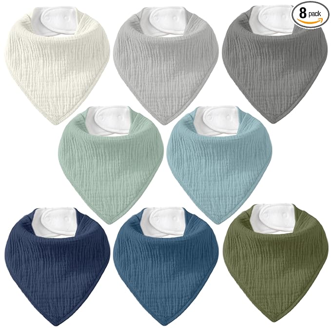 Muslin Baby Bibs 8 Pack, Baby Bandana Drool Bib for Drooling and Teething, 100% Cotton Soft Absorbent for Girls Boys Serenity