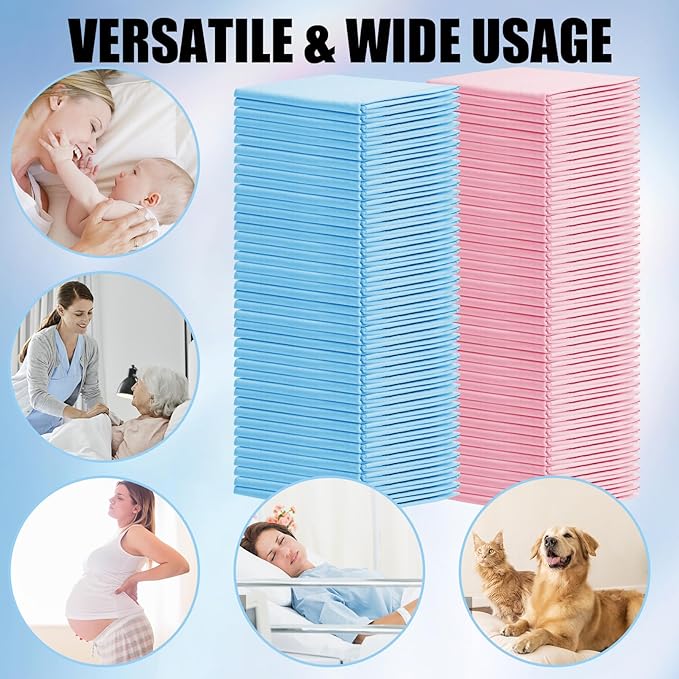 100 Pack Disposable Changing Pads,17 X 13 in Baby Disposable Underpads,Ultra Absorbent Disposable ,Waterproof Diaper Changing Pad,Leakproof Breathable Underpads Bed Table Protector Mat