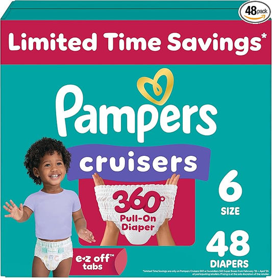 Pampers Diapers - Cruisers 360 - Size 6, 48 Count, Babyproof up to 100% Leakproof Pull-On Diaper