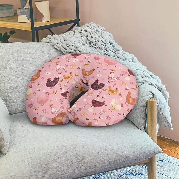 Boho Chicken Nursing Pillow Cover Stretchy Removable Nursing Covers for Breastfeeding Pillows, Ultra Soft Comfortable Slipcover for Boy and Girls, Pink