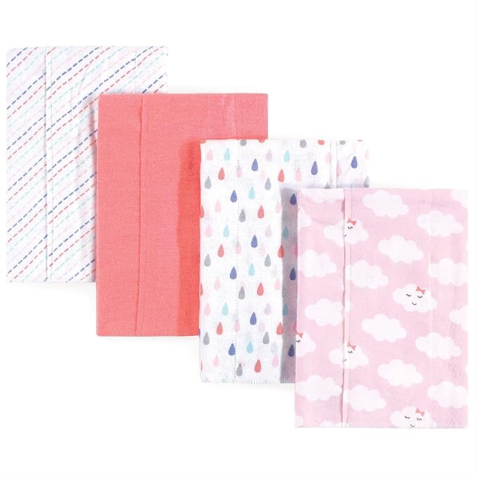 Luvable Friends Cotton Poly Flannel Burp Cloths Multipack, Girl Clouds 8-Pack, One Size