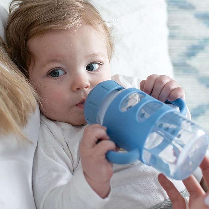 Dr. Brown's Milestones Wide-Neck Sippy Spout Bottle with 100% Silicone Handles & Milestones Cheers 360 Cup Spoutless Transition Cup, Travel Friendly