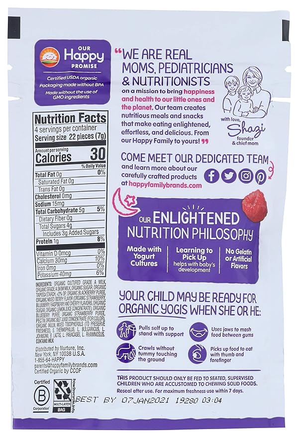 HAPPY BABY Organic Mixed Berry Yogurt Snacks, 1 OZ (Pack of 2)