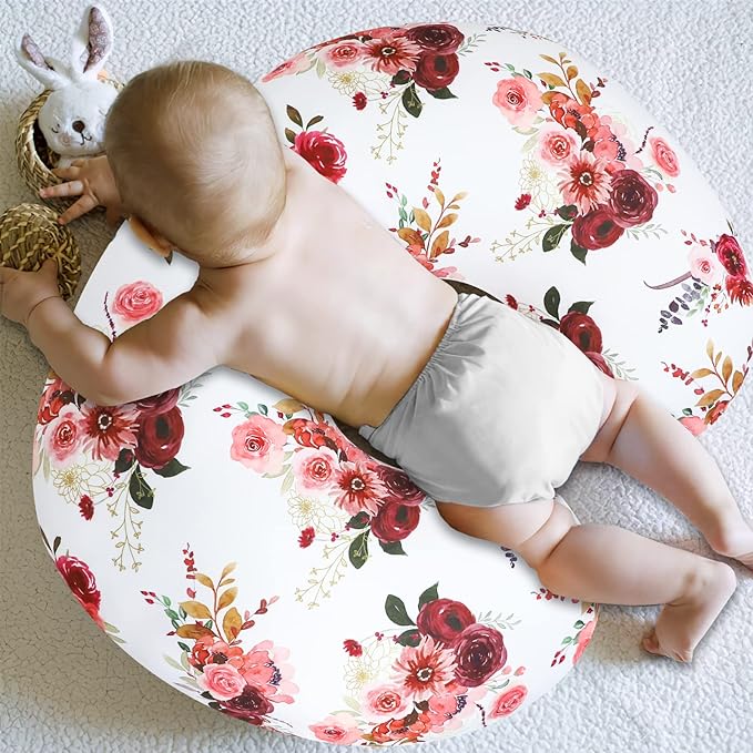 SWESEN Floral Nursing Pillow Cover for Baby Girl, Soft Organic Breastfeeding Pillow Slipcover, Burgundy Watercolor Flower