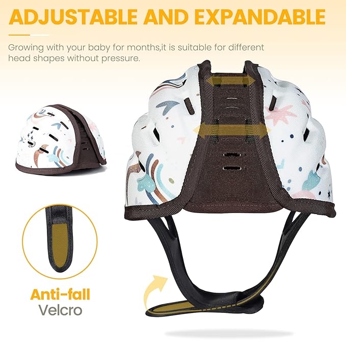 Baby Head Protector for Crawling and Walking, Anti-Collision Soft Infant Helmet for 6-24 Months, Breathable & Ultra-Lightweight & Expandable and Adjustable (Brown Lion)