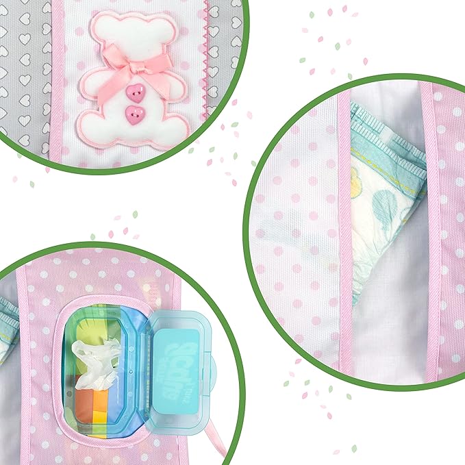 Diaper and Wipes Bag, Portable Diaper and Wipes Bag Organizer, with Booklet Opening, Gift Idea for Future Parents, 100% Made in Italy, Pink Colour, AMA1717R