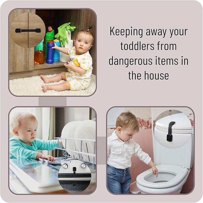 Bates- Child Safety Strap Locks, 8 Pack, Black, Baby Cabinet Locks, Toilet Locks Baby Proof, Child Proof Drawer Locks, Cabinet Baby Locks for Cabinets, Child Proof Cabinet Locks, Drawer Child Locks