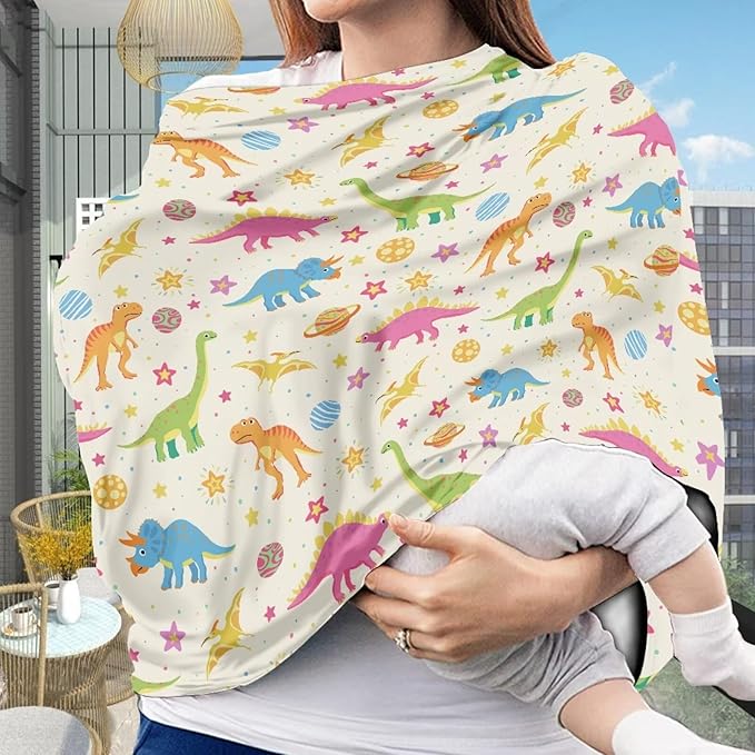 LedBack Cute Car Seat Covers Dinosaurs Patten Carseat Canopy for Babies Breastfeeding Covers, Lightweight and Breathable Carseat Canopy