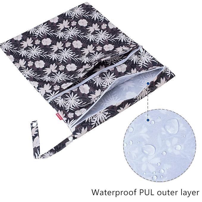 Damero 3Pcs Wet Dry Bag for Cloth Diaper, Swimsuit, Clothes, Ideal for Travel, Exercise, Daycare, Roomy and Water-Resistant(Coffee Flowers)