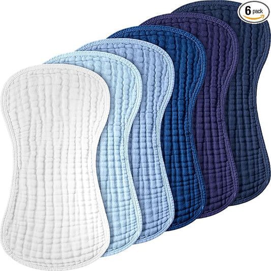 Frienda 6 Pack Muslin Burp Cloths Cotton Large 20''x 9'' Extra Absorbent and Soft Baby Burping Cloth for Baby Boy Girl Unisex(Blue Series)