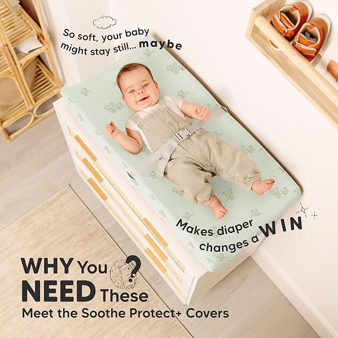 2-Pack Waterproof Changing Pad Covers Boy, Girl – 32x16 Soft Cotton Baby Changing Table Cover, Wipeable Diaper Change Pad Sheets, Contour Baby Diaper Change Mat Liner for Dresser, Nursery (Elly)