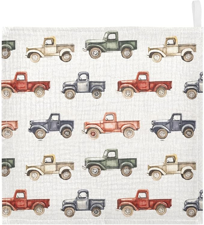 vvfelixl Baby Muslin Washcloths Vintage Trucks Jeeps Baby Burp Cloths Cotton Babys Face Towel for Newborn Infants Boys Girls Soft and Absorbent 11.8 X 11.8 in, 3 Pack