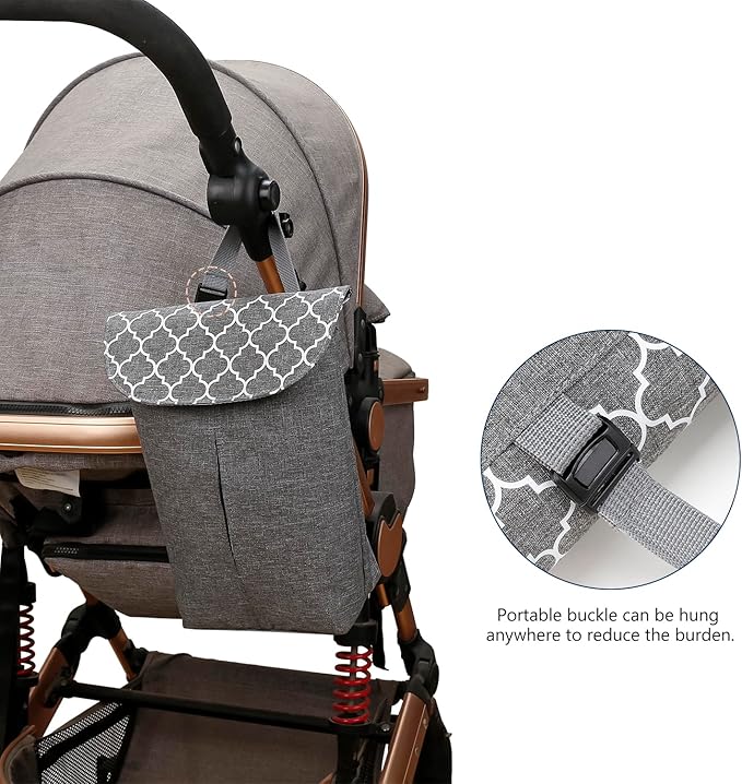 MOMIGO Wet Dry Bags for Baby Cloth Diapers - Reusable, Washable for Stroller, Diapers, Toiletries, Travel Bags, Beach, Pool, Gym Bag with Two Zippered Pockets (Geometric Grey)