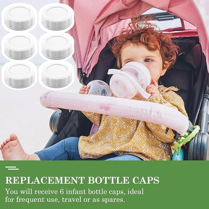6pcs Baby Bottle Caps with Sealing Gasket, Travel and Storage Bottle Lids Airtight Replacement Caps for Wide Neck Glass Bottles (White)