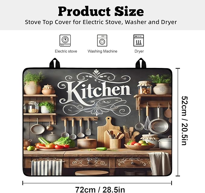 Multi-Design Stove Top Cover for Glass/Electric Stoves - 3-in-1 Heat-Resistant Protector Mat, Non-Slip Drying Rack 28"x20" (Cookware, 28" L x 20" W)
