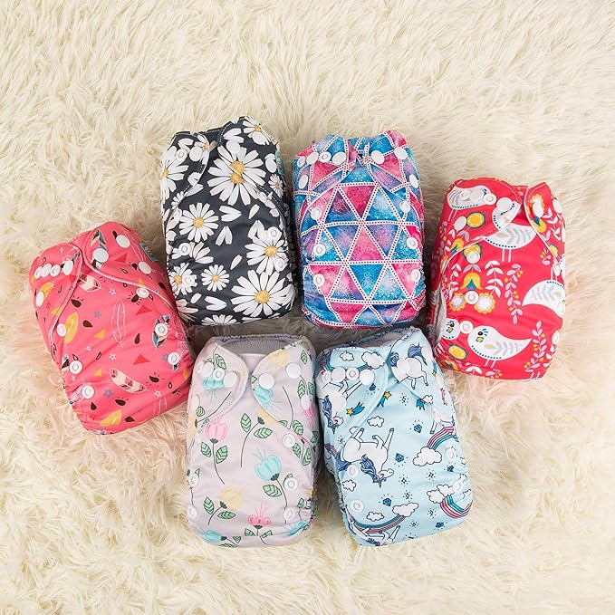 ALVABABY 6pcs with 12 Inserts Baby Cloth Diapers Pocket Newborn Diaper for Less Than 12pounds Baby Snaps Cloth Diapers Nappy