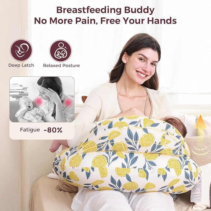 Momcozy Innovative Safety Guard Nursing Pillow for Breastfeeding- Wider Feeding Pillows for More Support for Mom & Baby- Easier Nursing & Hand Free- Fit for All, Removable Cotton Cover