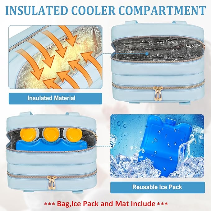Breastmilk Cooler Travel Bag,Wearable Breast Pump Storage Bag Compatible with Momcozy/Eufy/Elvie/Willow/Medela Breast Pump with Ice Pack and Waterproof Mat,Blue