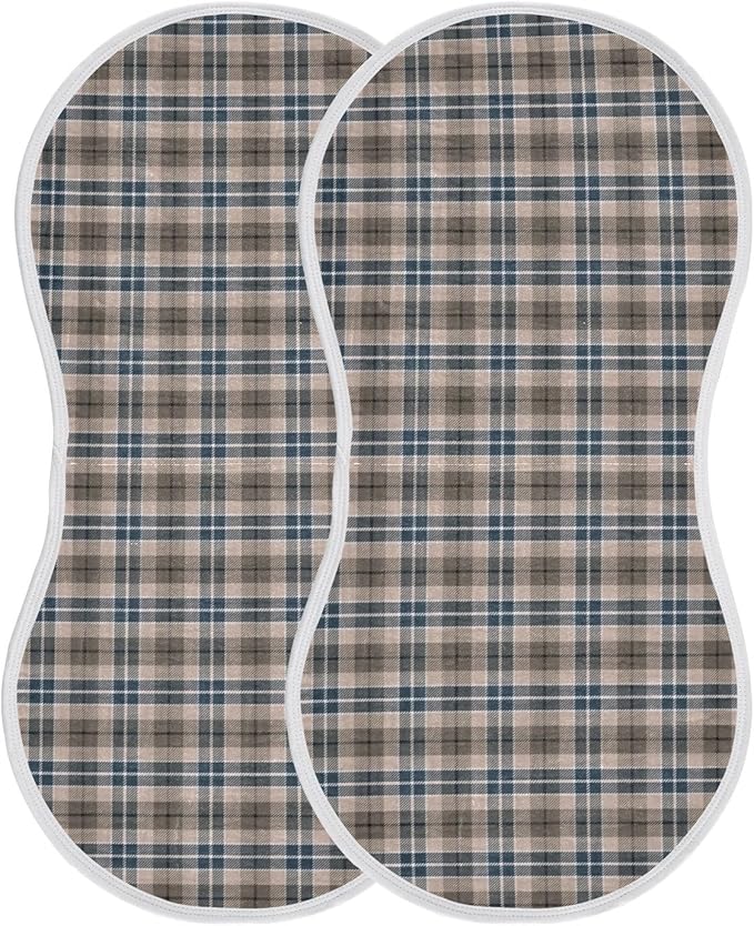 Brown Plaid Checkered Baby Muslin Burp Cloths Set of 2 Geometric Gingham Muslin Washcloths Rustic Patch Milk Spit Up Rags Soft Newborn Towel for Unisex Boys and Girls, 22 x 11 Inch