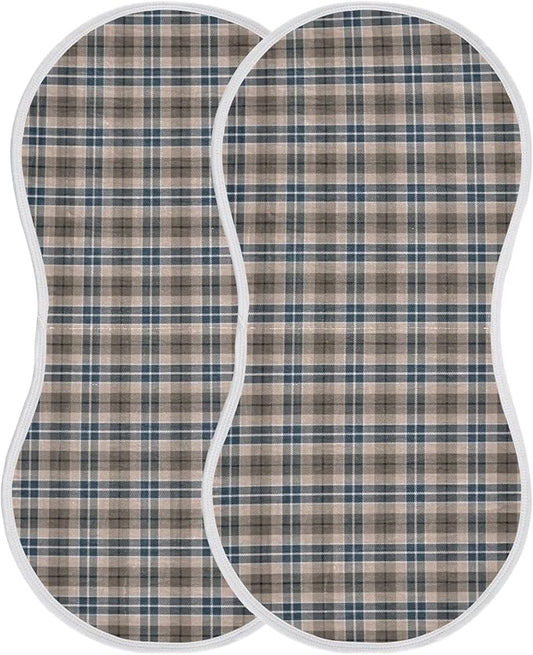 Brown Plaid Checkered Baby Muslin Burp Cloths Set of 2 Geometric Gingham Muslin Washcloths Rustic Patch Milk Spit Up Rags Soft Newborn Towel for Unisex Boys and Girls, 22 x 11 Inch