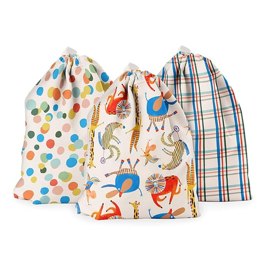 Esembly Ditty Bag Trio - Reusable Waterproof Wet Bags for Cloth Diapers, Swimsuits, Toiletries, and Snacks, Set of 3 - Circus