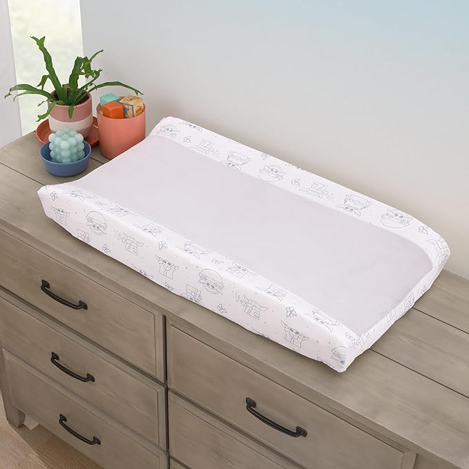 Star Wars Grogu Cutest in The Galaxy Cream and White Super Soft Contoured Changing Pad Cover