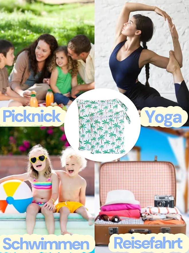 Wet Dry Bag for Cloth Diapers, 2PCS Waterproof Reusable Wet Bag with Zippered Pockets, Washable, Reusable for Travel, Beach, Pool, Stroller, Diapers, Dirty Gym Clothes, Swimsuits, 14x12In & 12x11In
