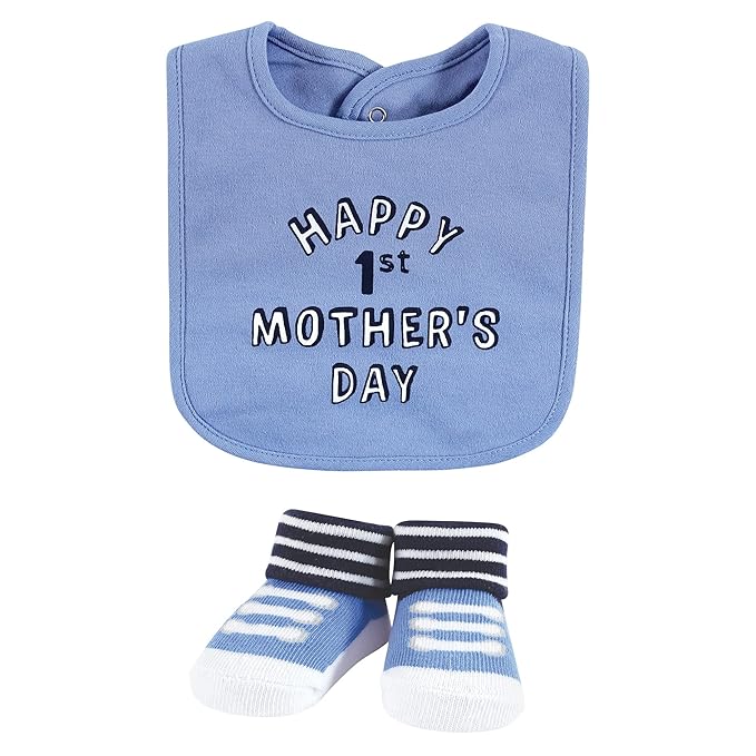 Hudson Baby Unisex Baby Cotton Bib and Sock Set, Boy Mothers Fathers Day, One Size