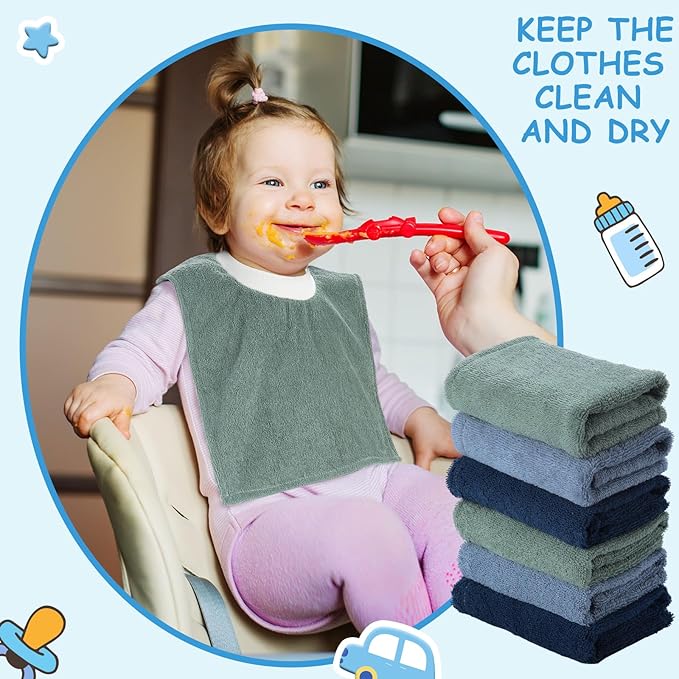 Foaincore 6 Pcs Pullover Baby Bibs Cotton Terry Toddler Absorbent Infant for Feeding and Drooling Towel Bib (Elegant Color)