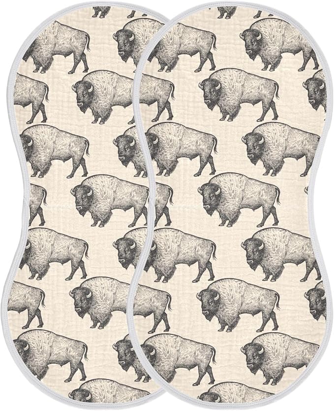 Muslin Burp Cloths for Baby Boys and Girls - 4-Pack Ultra Absorbent North America Bison Muslin Washcloths, Newborn Towel, Milk Spit Up Rags, Burp Cloth Bib for Unisex, 22 x 11 Inch