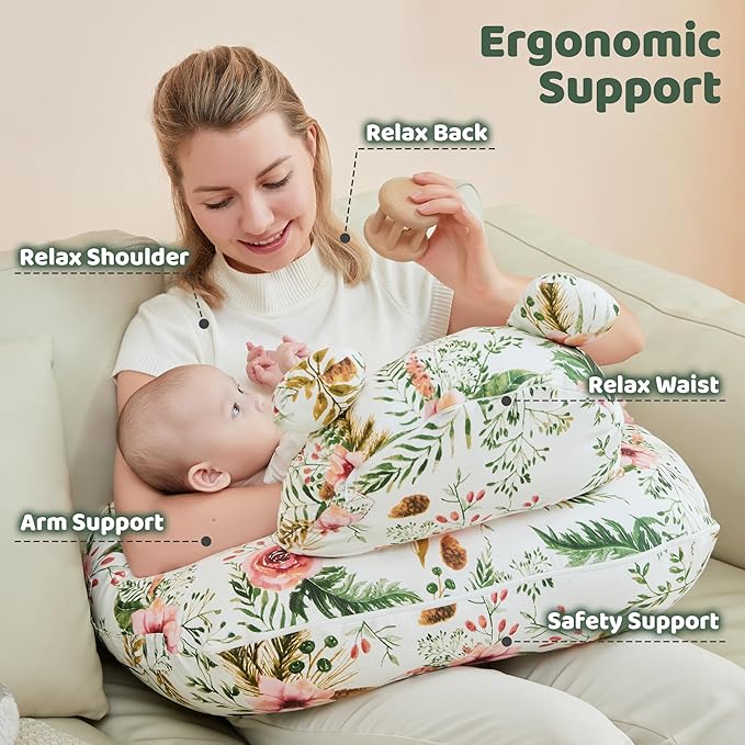 lasoftan Nursing Pillow for Breastfeeding, Breast Feeding Pillow for Mom Support, Adjustable Waist Strap and Removable Cotton Cover, Rose