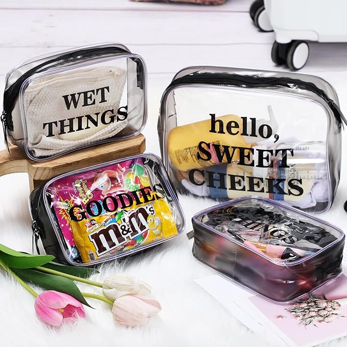 Oudain 4 Packs Diaper Bag Organizer Pouches Set Clear PVC Travel Diaper Bag Waterproof Zippered Makeup Bag Dry Wet Bag (Black)