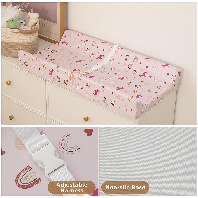 Baby Changing Pad Diaper Changing Pads for Babies Non-Slip Wipeable Changing Mat for Dresser and Table PU Cover with Cute Animal Patterns