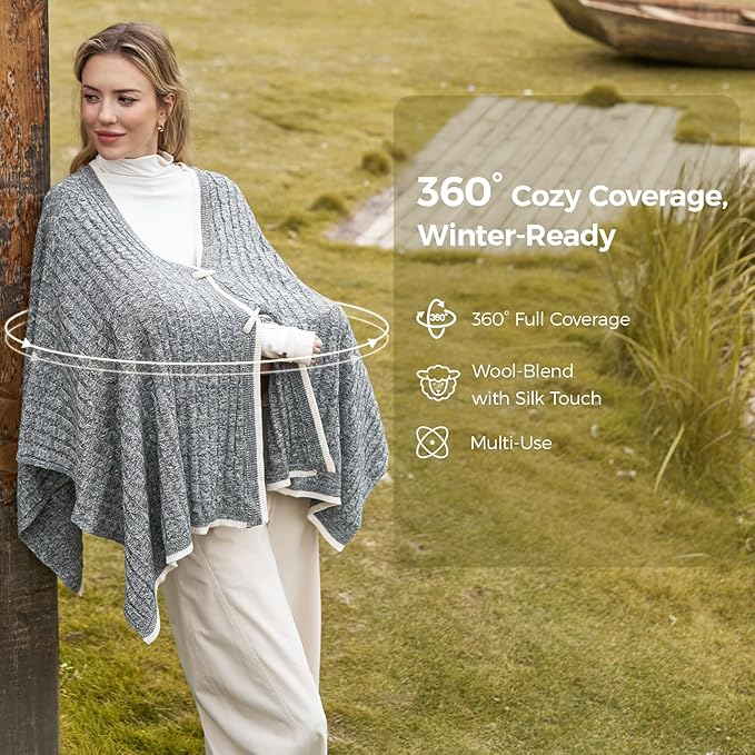 Momcozy Knit Nursing Cover – Soft & Cozy Full Coverage Nursing Shawl for Breastfeeding and Pumping, Versatile Fall/Winter