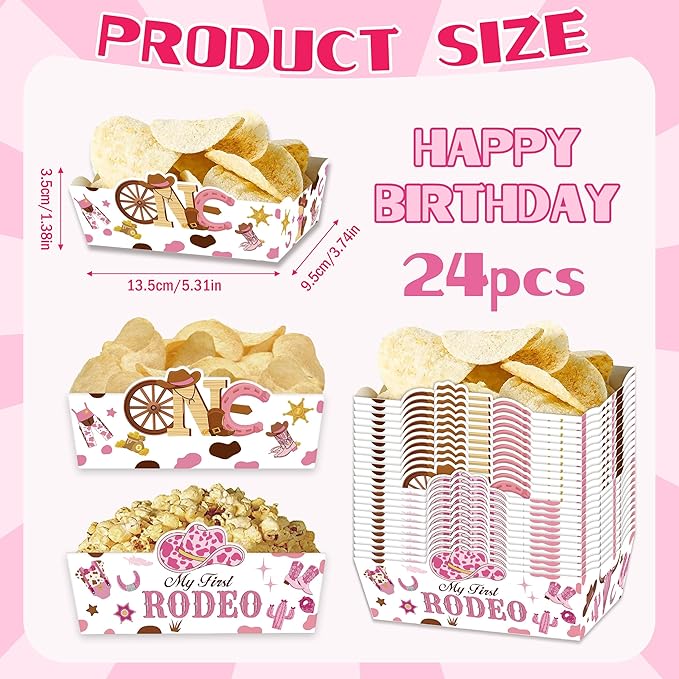 24 Count Cowgirl Themed Food Trays for Girls Western 1st Birthday Party Decorations My First Rodeo Food Trays Cowgirl Birthday Party Decor