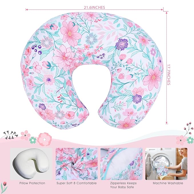 Cloele Nursing Pillow Cover - Botanical Floral Leaf Baby Pillow Cover,Breast Feeding Pillow Slipcovers for Women,Ultra Soft Breathable Infant Nursing Pillowcase for Newborn,Fits Most Nursing Pillows