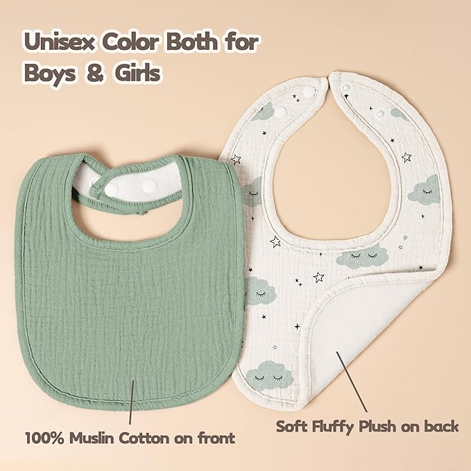Susurration Muslin Baby Bibs 8 Pack Bandana Drool Bibs, Soft Square Adjustable Baby Drooling Bibs for Unisex Girls & Boys